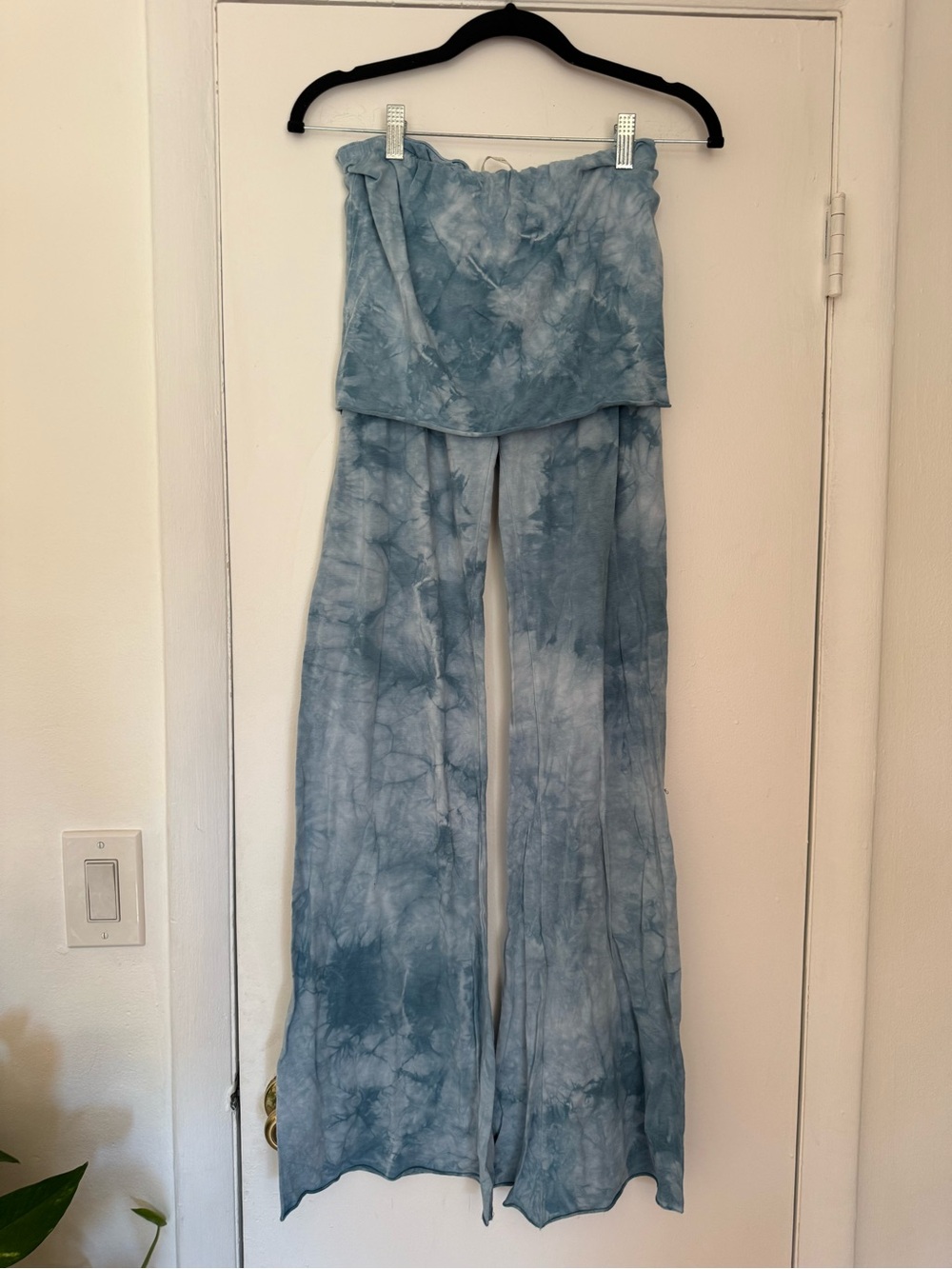 Women's Blue Tie-Dye Wide Leg Oants